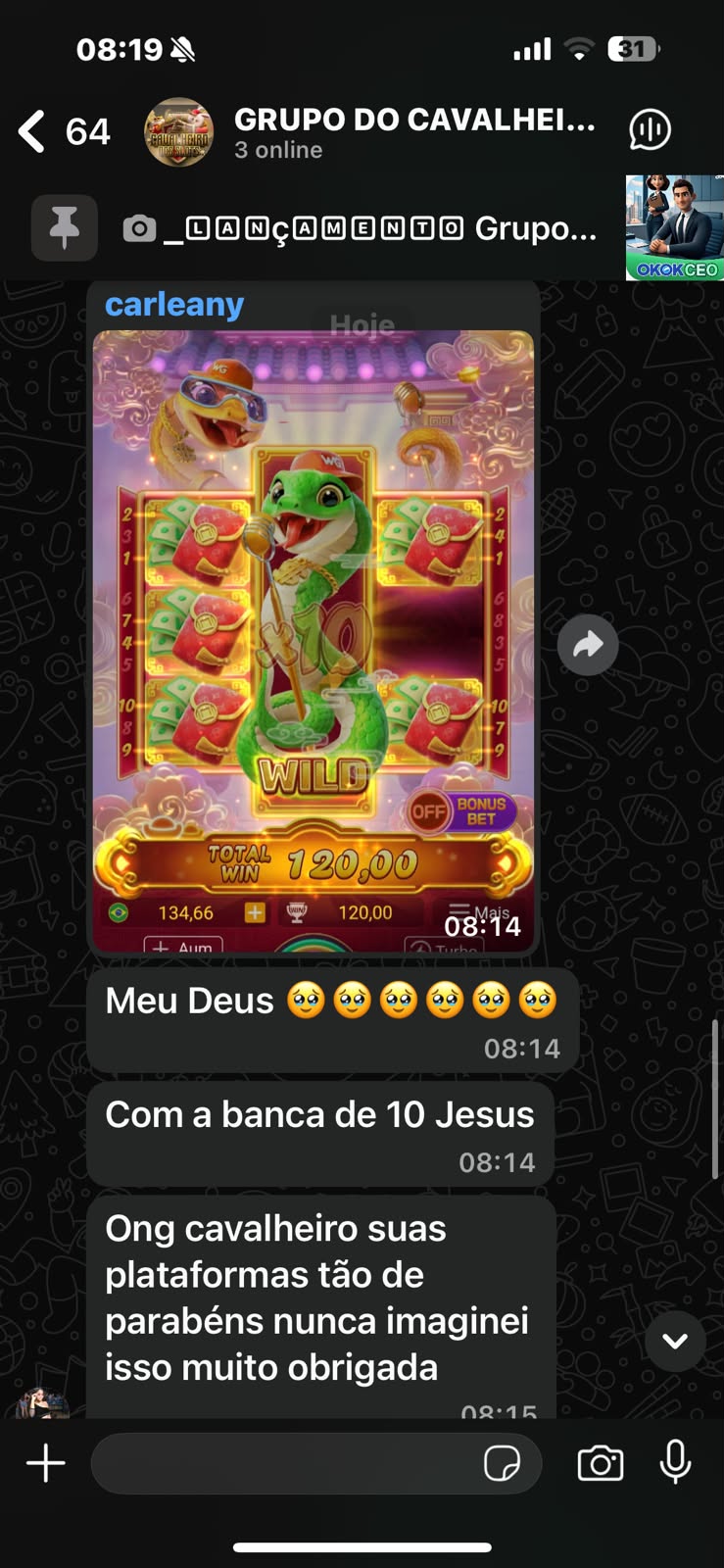 Print de conversa real do grupo Cavalheiro